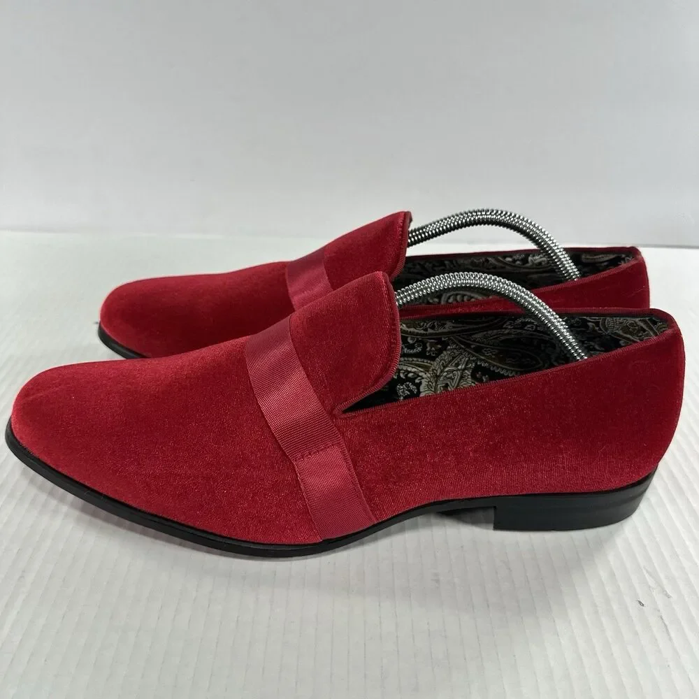 After Midnight Red Velvet Men’s Loafers - Formal Ribbon Pump - Size 12